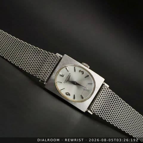 Longines Gents Square | Silver Dial | White Gold-Filled Mesh | Boxed with Papers