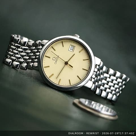 Omega - Steel Rice-Bead Bracelet, Cream Dial with Date